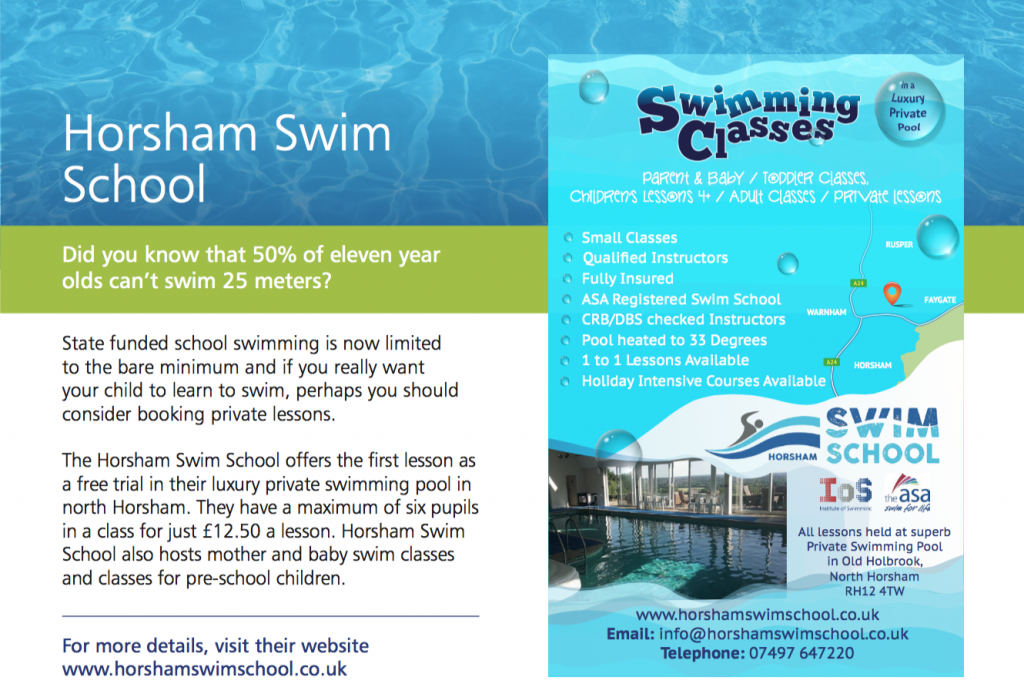 Private swimming lessons in Horsham